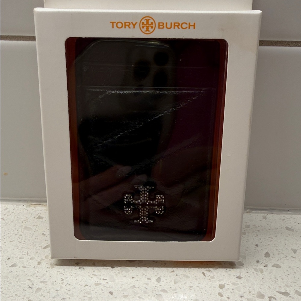 Tory Burch Black Phone Card Holder with Logo